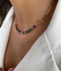 Zirkon taş Renkli halka detaylı kolye