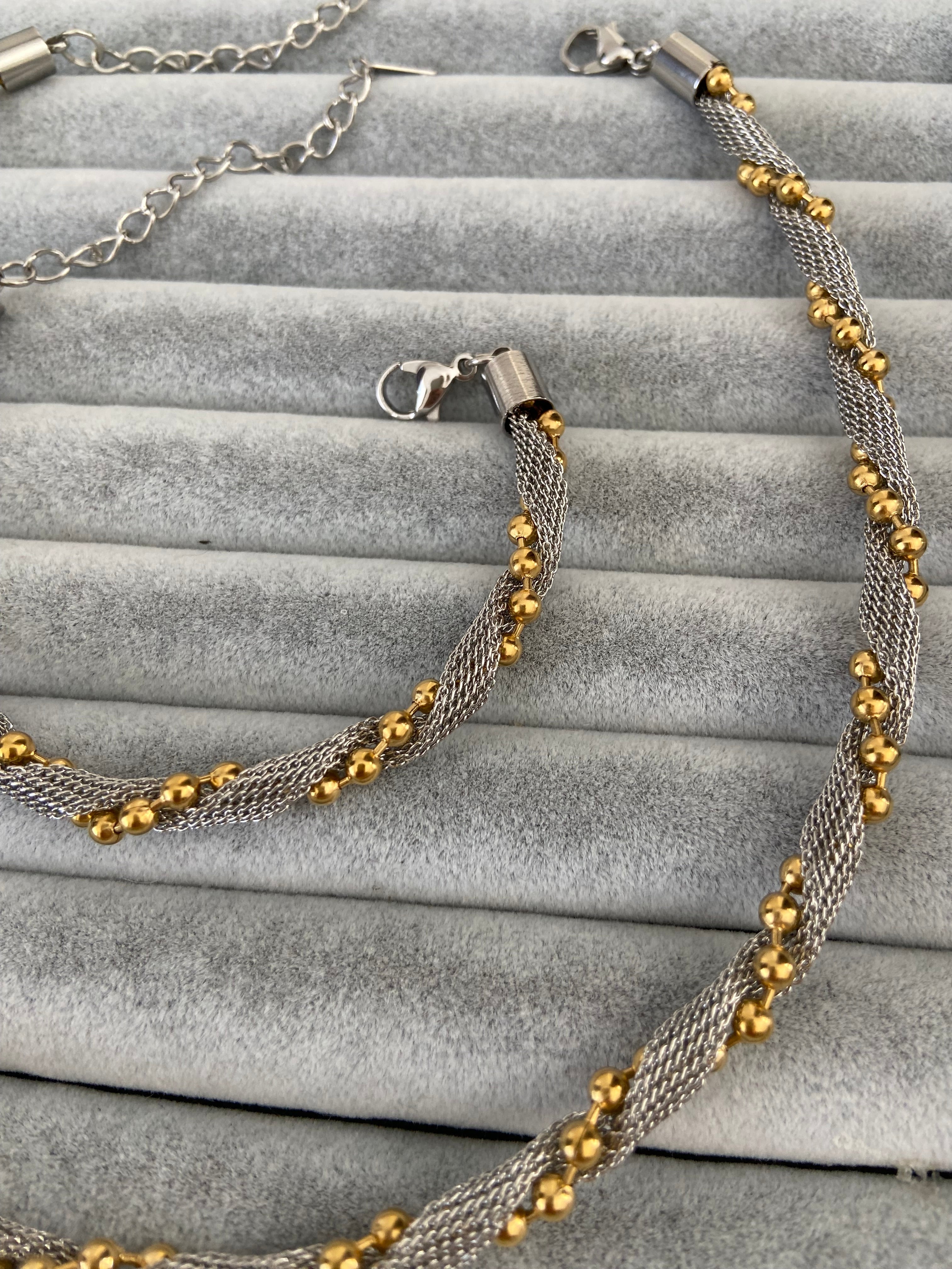 Burgulu iki renk geçişli kolye seti