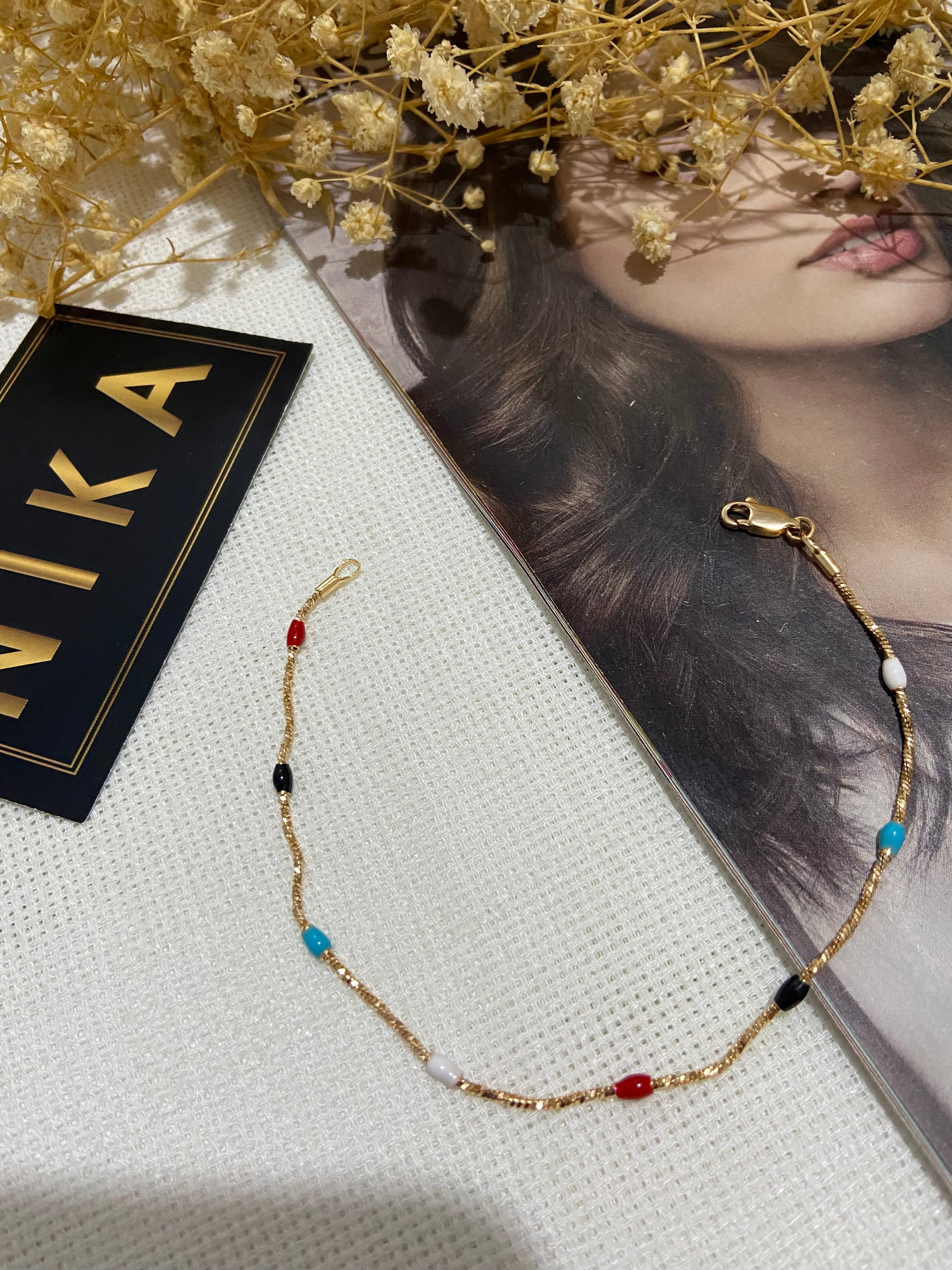 Renkli topcuklu bileklik rose renk