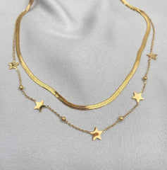 İkili yıldız detaylı kolye